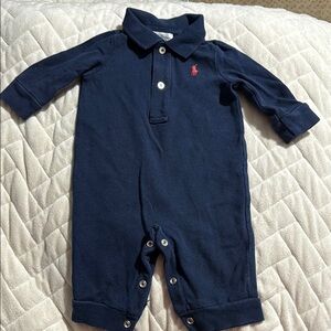 Ralph Lauren Infant Navy Romper with Red Emblem